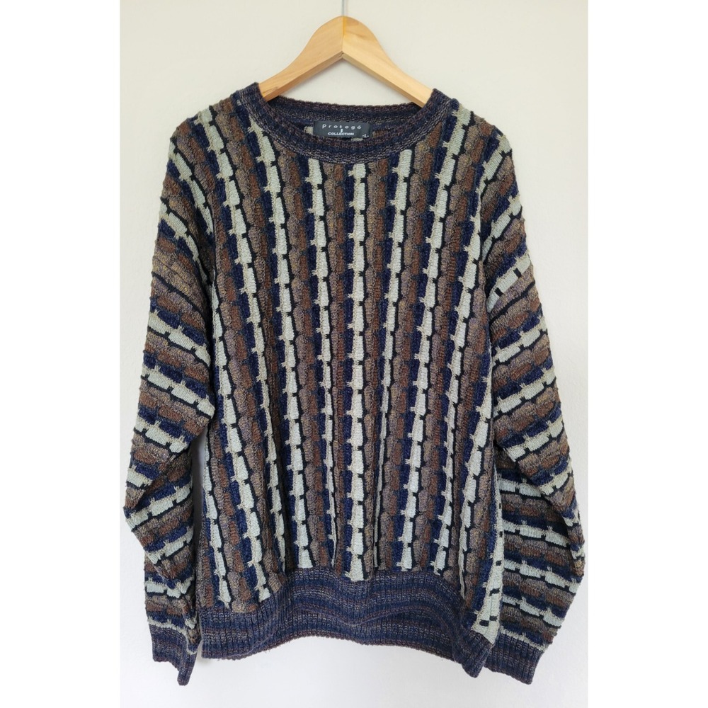 Vintage Protege Collection Mens 3D Textured Knit Sweater L 90's Hip Hop Grunge